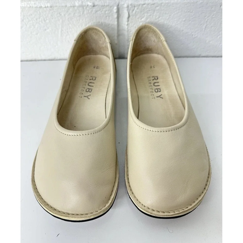 RUBY Barefoot Beige Leather Wife Toe Box Minimalist Flats / Women's 38 US 7.5 - Picture 1 of 4